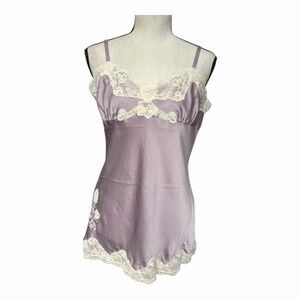 VTG Y2k Express Design Studio Silk Lilac Lace Trim Slip Dress sz M Fairy Grunge